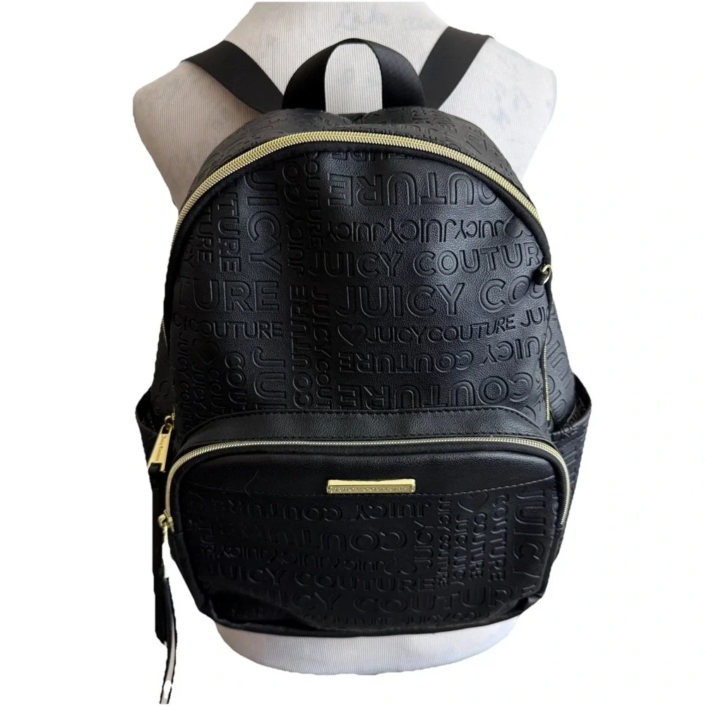 Juicy Couture Word Play Backpack Black Faux Leather Street Wear Chic Handbag New